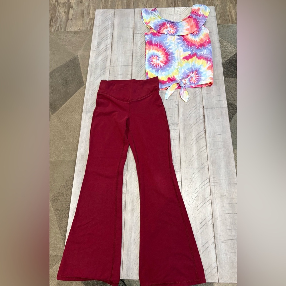 Girls Old Navy Active Flare Leggings Sz 8 & Children’s Place Tie-Dye Tank Sz 7/8